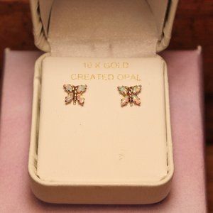 10K Gold and Opal Butterfly Earrings